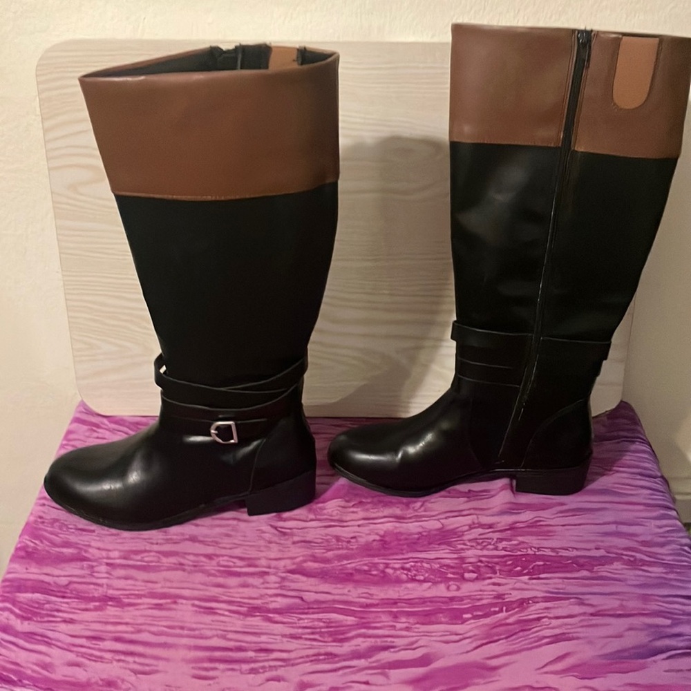 Women's Black and Brown Riding Boots